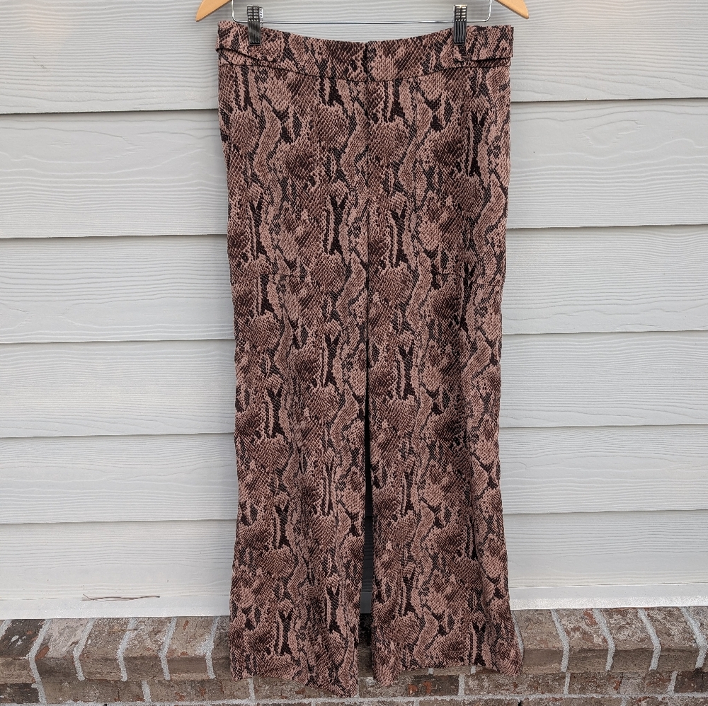 Express Pants Dress Size M Brown Snakeskin Print High Rise Wide Leg